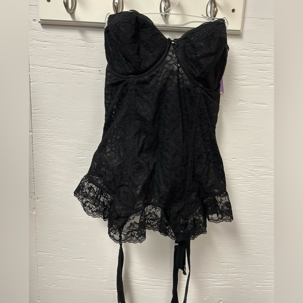 NEW Vintage Goddess Lace Strapless Bustier Longline Bra 711 Black